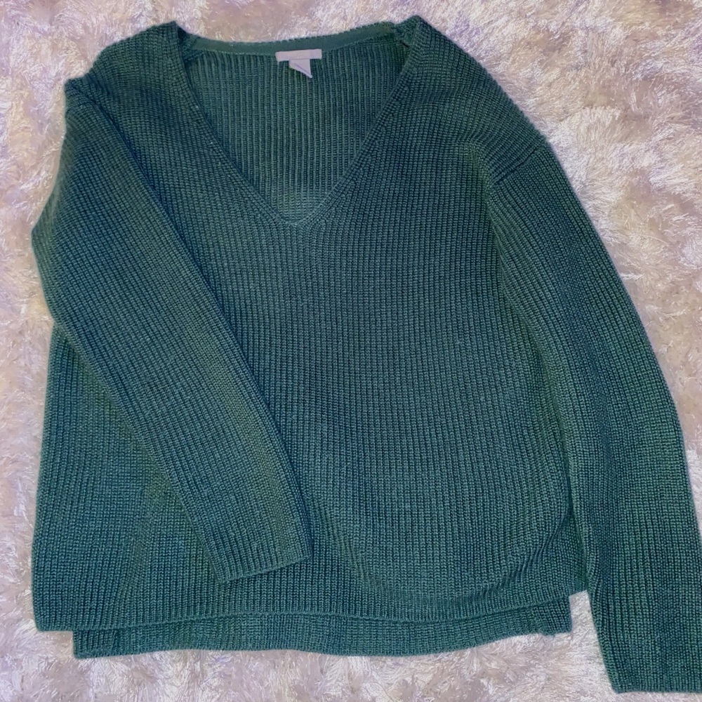 Sage green deep V neck sweater